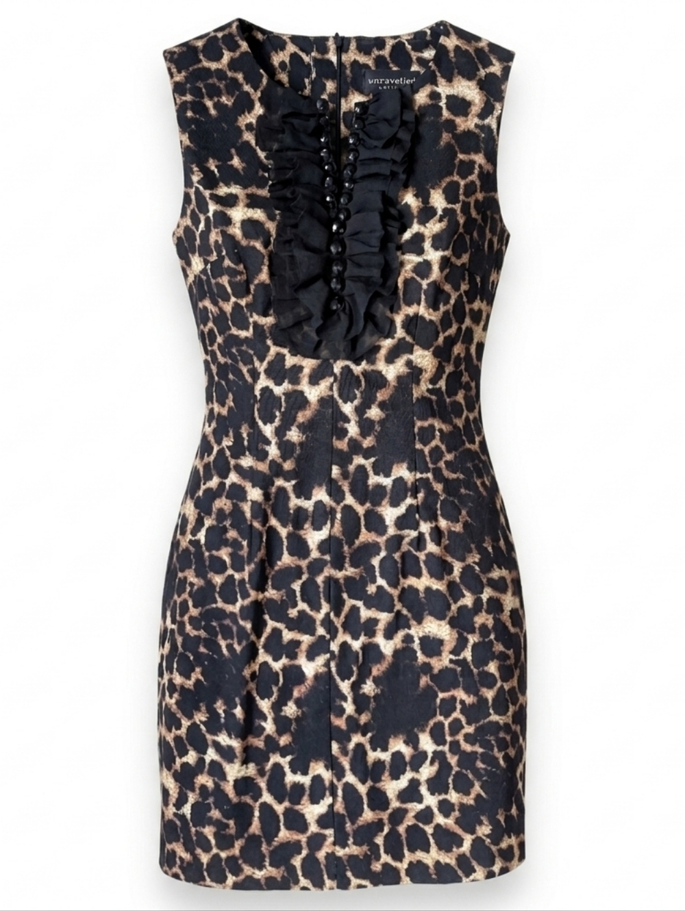 Connected Apparel Black Beige Leopard Print Party Cocktail Event Dress Size 10